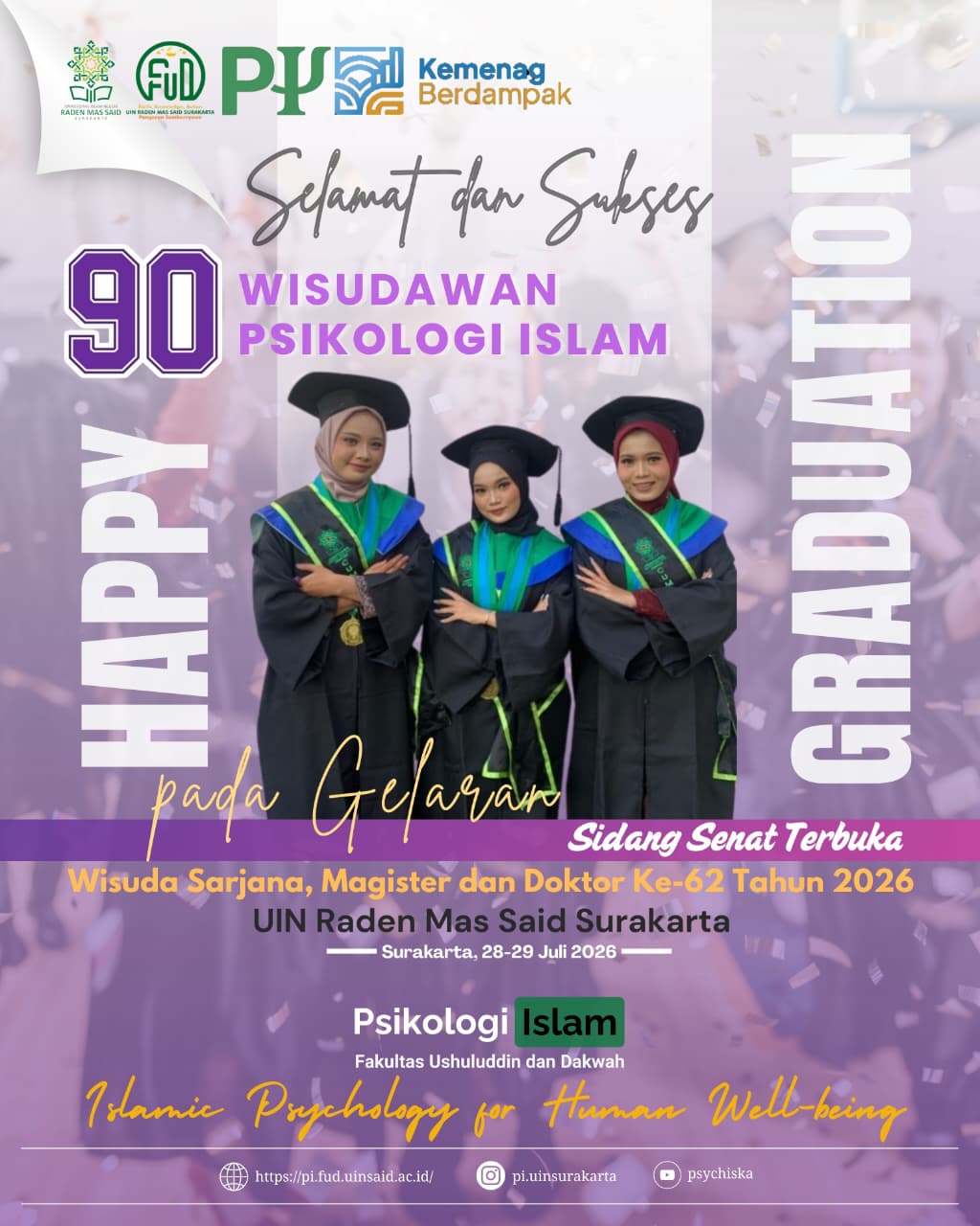 90 Wisudawan Program Studi Psikologi Islam UIN Raden Mas Said Surakarta Resmi Sandang Gelar Sarjana Psikologi