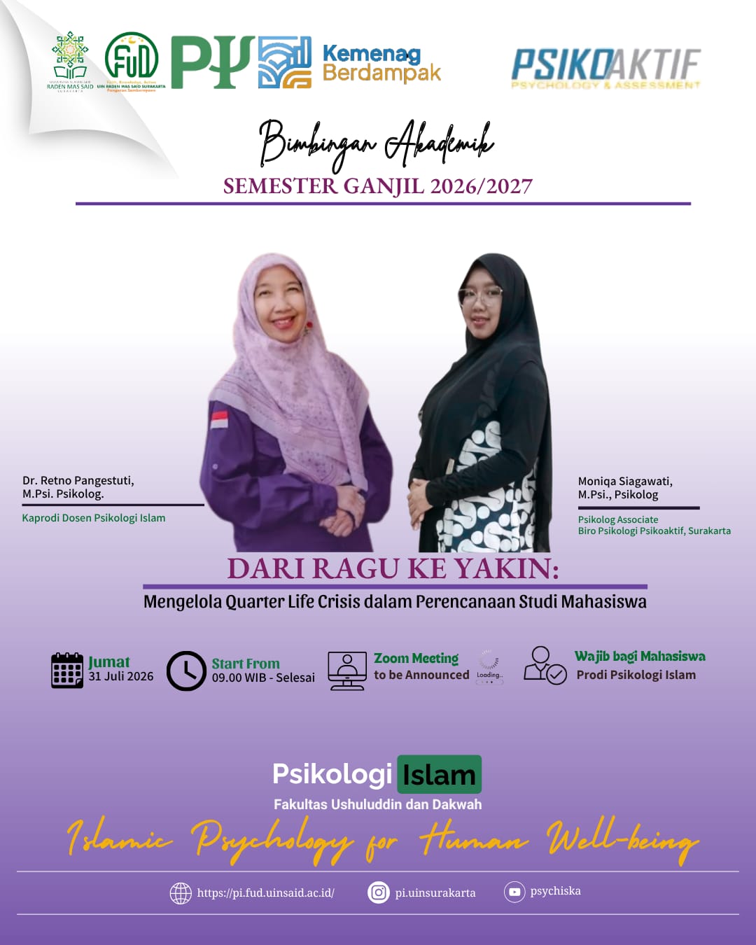 Dari Ragu ke Yakin, Prodi Psikologi Islam Gelar Bimbingan Akademik Semester Ganjil 2026/2027 Bahas Quarter Life Crisis