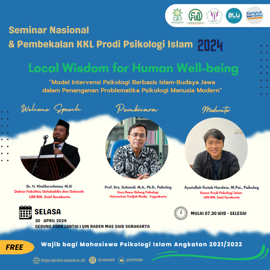 untuk Mahasiswa Angkatan 2021/2022; Ikuti Seminar Nasional dan Pembekalan KKL Prodi Psikologi Islam Tahun 2024!